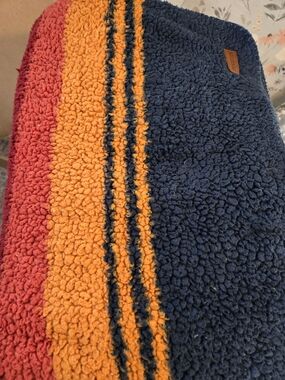 Pendleton Navy Blue Stripe Blanket Grand Canyon Sherpa Fleece 112"x 92" King